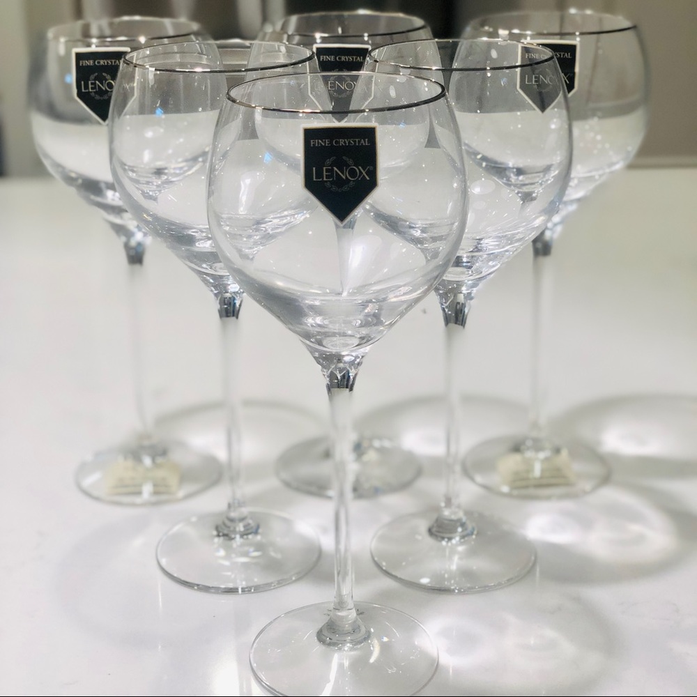 Lenox ‘Solitaire’ Platinum Trim 8.5” Wine Goblets **SET OF 6**